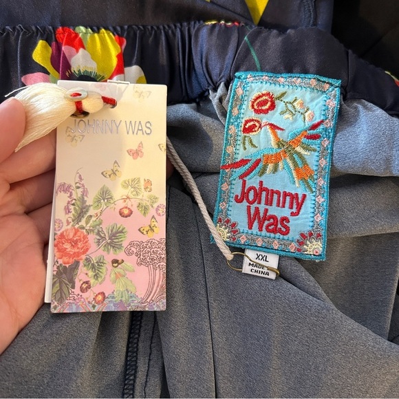 NEW Johnny Was Cassandra Floral Wide-Leg Scallop Tie Elastic Waist Silk Pants - Picture 14 of 17